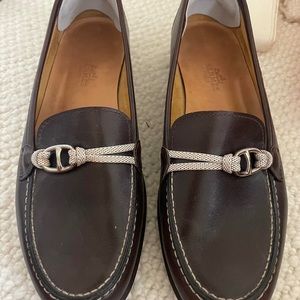 Hermès brown leather loafers